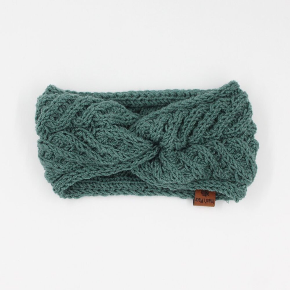 Handmade Hand Knit Superwash Merino Sage Green Cable Knit Clay Ear Warmer